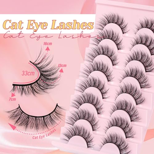 Ahrikiss Cat Eye False Eyelashes - 8 Pairs Wispy Faux Mink Lashes