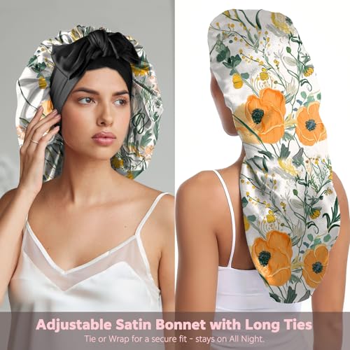 Long Satin Hair Braid Bonnet for Sleeping - Double Layer Silk Tie Band