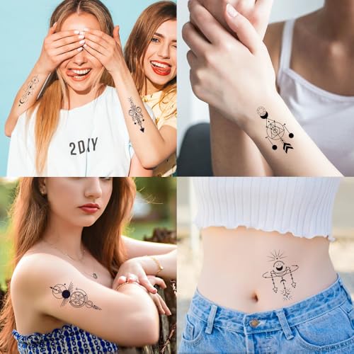 12 Sheet Geometric Temporary Tattoos Black Mystical Moons