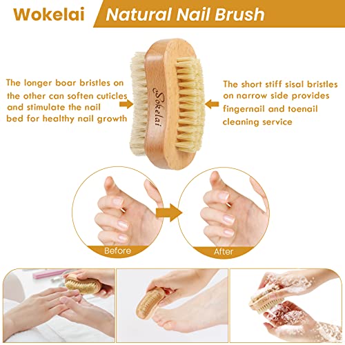 Wooden Nail Brush Set - 2 Natural Bristle Scrub Brushes for Manicure & Pedicure