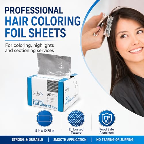 ForPro Professional Embossed Hair Foil Sheets 500-Count, 5x10.75 Inch Pre-Cut Aluminum for Highlights & Color