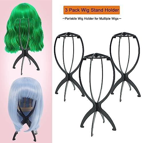 AIAIZHQH 3 Pack Wig Stand Holder, Portable Collapsible Wig Holder for Multiple Wigs, Durable Wig Stands for Women Wig Drying Stand Travel Wig Holder Stand Wigs Display Stand Tool (Black)