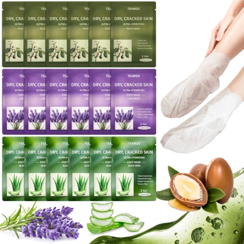TEAWOO Moisturizing Foot Masks for Dry Cracked Feet - 18 Pairs Value Pack