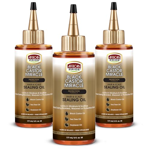 African Pride Black Castor Miracle Hair & Scalp Sealing Oil ? Hair Oil with Black Castor, Tea Tree & Soybean Oil for Moisture Lock, Scalp Relief & Growth Support | 6oz (Pack of 3)