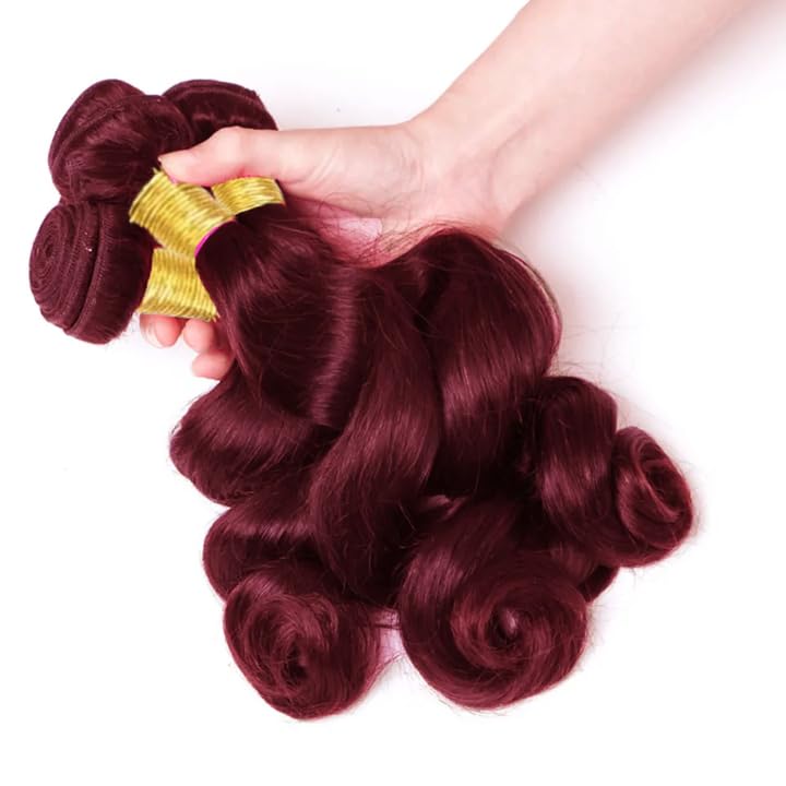 99J Burgundy Loose Deep Wave Human Hair Bundles 24-28 Inch