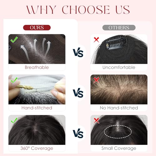 Human Hair Topper with Bangs for Thinning Hair | Clip-In