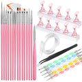 Fandamei Nail Art Tool Set - 15 Brushes, 5 Dotting Pens & Press-On Stands