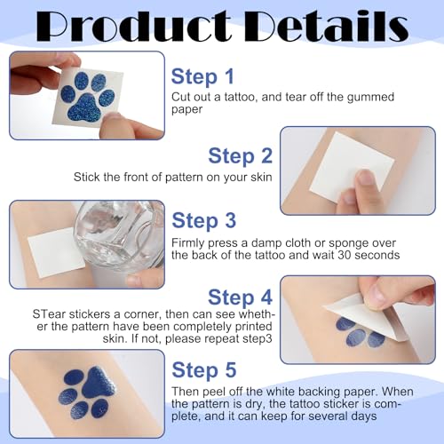 Dog Paw Glitter Temporary Tattoos - 240 Pcs (30 Sheets)