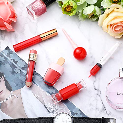 Maitys 30 Pcs Lip Gloss Tubes Tools Set, 5 Styles Empty Lip Gloss Tubes Include Ice Cream Candy Lollipop Pencil Cylinder Shaped Lips Balm Containers with 5 Plastic Syringe for Lipgloss Making Kit DIY