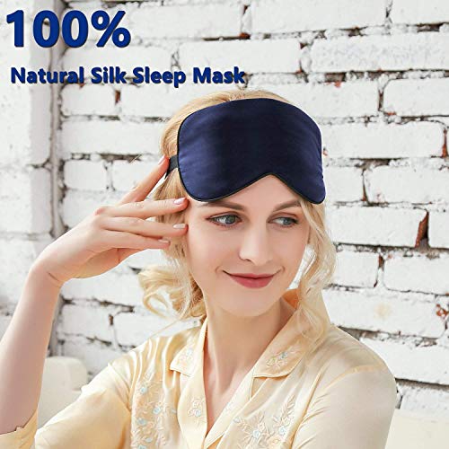 Silk Sleep Mask & Blindfold, Soft Eye Mask with Adjustable Head Strap, Deep Rest Eye Masks for Sleeping Night Eyeshade, Eye Cover for Travel, Shift Work & Meditation (Navy Blue)