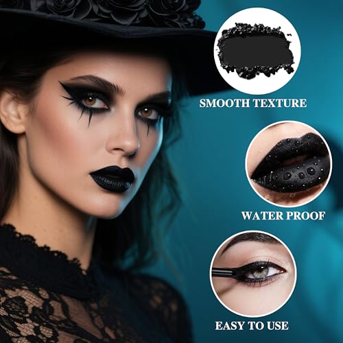 Black Makeup Kit - Eyeshadow Palette, Liquid Lipstick & Eyeliner