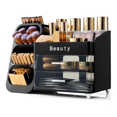 Makeup Organizer with Drawers & Brush Holder for Vanity
