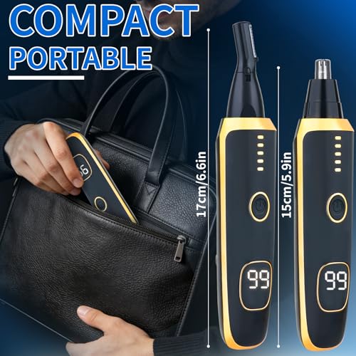 Nose and Ear Hair Trimmer for Women Men,2 in 1 LED Display Eyebrow Hair Trimmer with USB Rechargeable,2026 Portble Waterproof Facial Hair Removal with Dual-Edge Blades for Travel (Black)