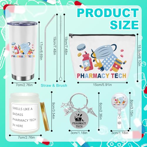6Pcs Christmas Pharmacy Technician Appreciation Gifts Include Cup Portable Cosmetic Bag Badge Keychain Aromatherapy Thank You Card Pharmacy Technician Accessories for Doctors Nurses Week Gift Supplies