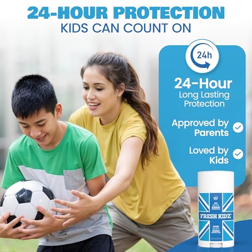 Fresh Kidz Deodorant Stick for Kids and Teens - Baking Soda and Aluminum-free 24 Hour Protection for Sensitive Skin - Boys "Blue", 2.65 oz / 75 g