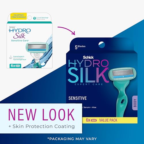 Schick Hydro Silk Dermaplaning Wand with 6 Blades and Hydro Silk Moisturizing Razor Blade Refills for Women with Shower Hanger, 6 Count