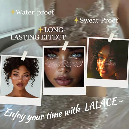 LALACE Glitter Freckles Face Tattoo ? Sparkle Freckle Temporary Tattoo, Waterproof Face Glitter for Women, Face Sparkles & Face Freckles Glitter Makeup Accessories (12pcs Silver Star)