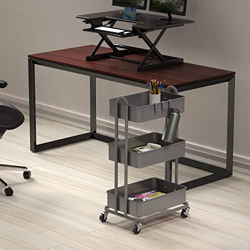 Simple Houseware Heavy Duty 3-Tier Metal Utility Rolling Cart, Silver