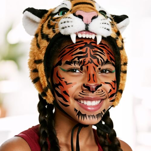 Tiger Face Temporary Tattoos - 4 Sheets, 6.9" x 6.9" for Parties