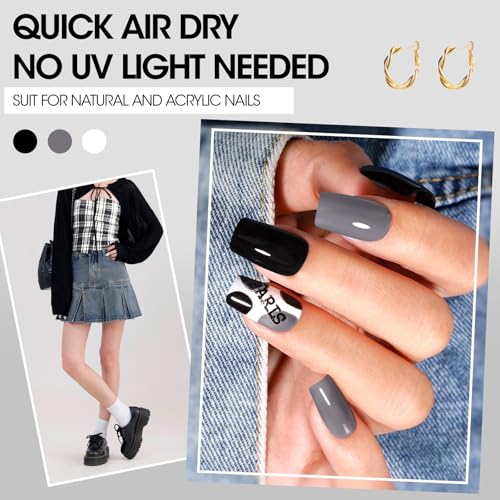 GELLEN 6PCS Black White Gray Nail Polish Set - Toxin Free & Quick Dry