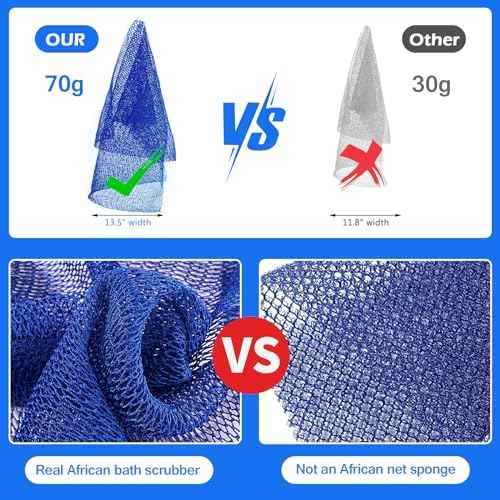 African Net Sponge, Authentic Exfoliating Body Scrubber for Bath and Shower, Multiple Textures with Gentle Deep Exfoliating and Rich Lather for All Skins (Blue)