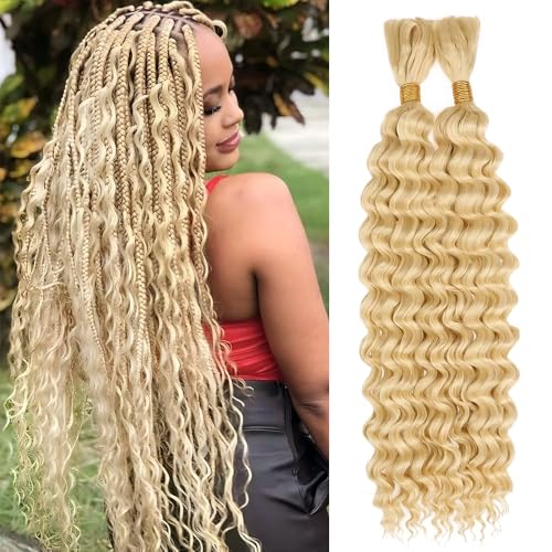 Blonde Human Braiding Hair 20 Inch Deep Wave Boho Extensions 2 Bundles