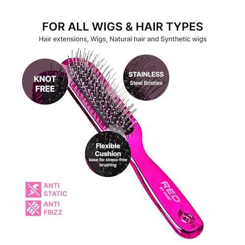 RED by Kiss Anti-Static & Anti-Frizz Wig Brush with Stainless Steel Knot-Free Bristles for Easy Detangling, Smooth Hair & Wigs Without Breakage or Snagging (Mini)
