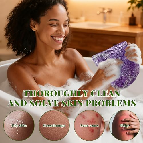 African Net Sponge 3 Pack with Travel Bag - Exfoliating Bath Scrubber