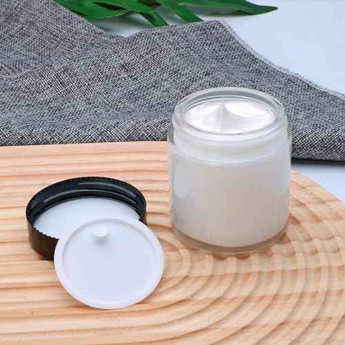 4oz Glass Clear Cosmetic Jars with Black Lids,Empty Small Glass Jars with Inner Liners,Round Travel Sample Container for Cream,Lotion,Ointments,Candle Making,Set of 25