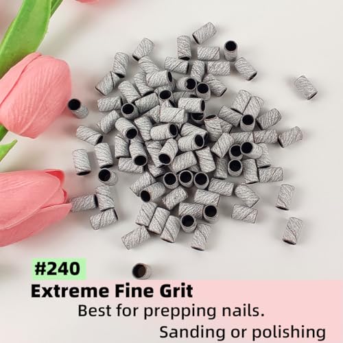 240-Grit White Nail Drill Sanding Bands 100 Pcs for Acrylic Nails - TKYZMS
