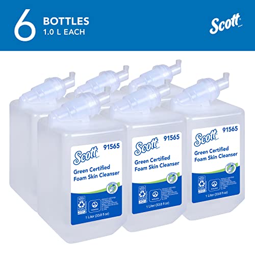 Scott Professional Green Certified Foam Hand Soap (91565), 1.0 L, Foaming, Clear, No Fragrance Added, Manual Refills, Ecologo, NSF E-1 Rated (6 Bottles)