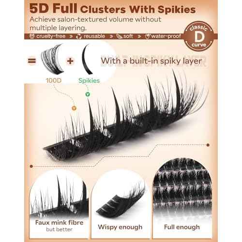 Manga Lash Clusters With Spikes Wispy Cluster Eyelash Extensions Fluffy Anime Eyelashes Clusters Reusable Faux Mink Fairy Individual Lash Extension (D Curve 12-18mm 204 pieces)
