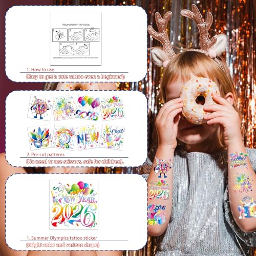 HOWAF 40pcs Happy New Year 2026 Temporary Tattoos
