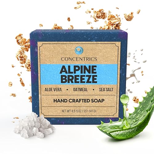 Alpine Breeze All Natural Body Soap for Women & Men with Coconut & Organic Shea Butter - Vegan, Handmade & Non Toxic Bar Soap for Face & Body Made in the USA - Cold Pressed Hand Made Soap Bar