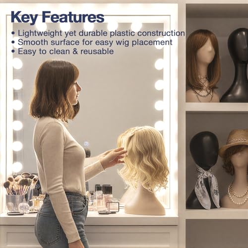 Studio Limited 16 Inch Black Plastic Mannequin Head - Professional Wig & Hat Display, 1 Pack