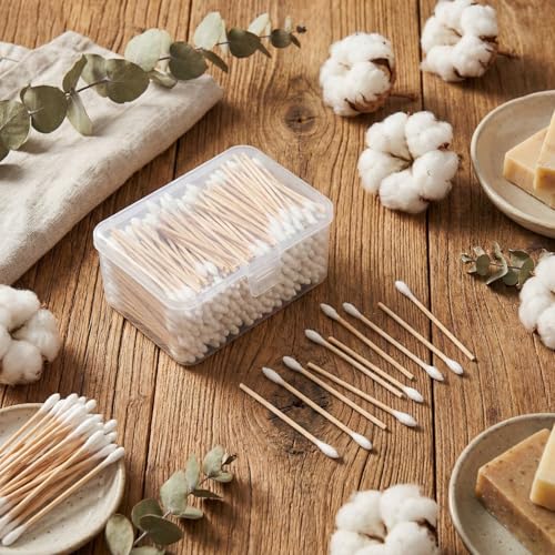 Norme 500 Pcs 3 Inch Cotton Swabs with Wooden Handle for Cleaning