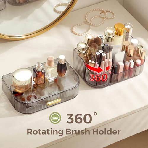 Delamu Rotating Makeup Organizer countertop, Brush Holder for Vanity,