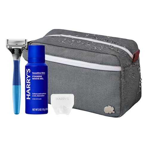 Harry's Travel Shaving Kit for Men - Toiletry Bag, Razor, Foaming Shave Gel, and Blade Cover -Travel Size Toiletries