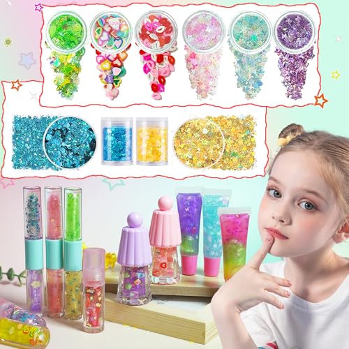 DIY Lip Gloss Making Kit - Make Your Own Lip Glosses Moisturizing DIY Lip Glaze Handmade Glittery Set for Teens Girls Women Makeup Lover Beginner Christmas Birthday Gift