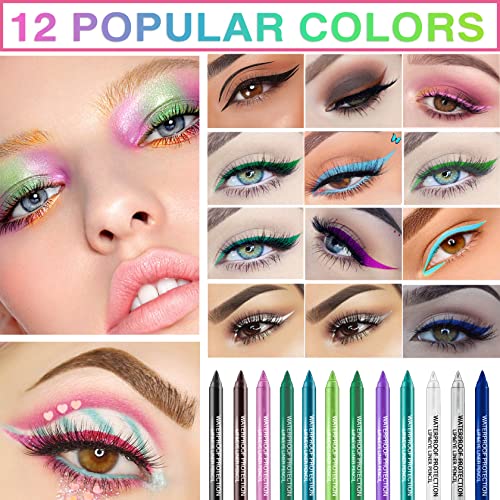12-Color Eyeliner Pencil Set - Waterproof Pearl & Matte