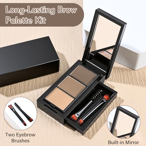 3-Color Eyebrow Powder Kit with Mirror & Brush