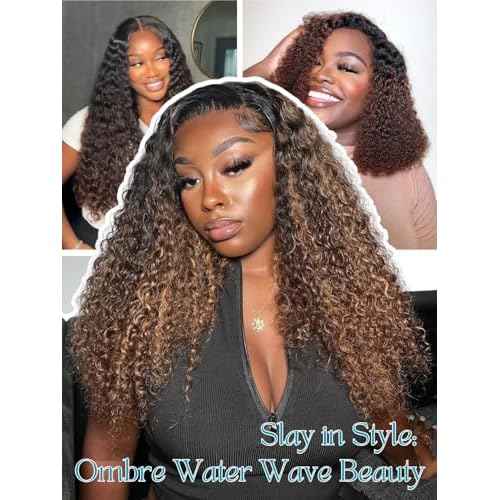 12A Brown Ombre Human Hair Bundles Water Wave 20 Inch, Chestnut Ombre Brown Wet n Wavy Single Bundle with Dark Roots 3 Tone Color #T1B/2/30 Thick Sew In Weave Remy Hair Keep Soft After Washes