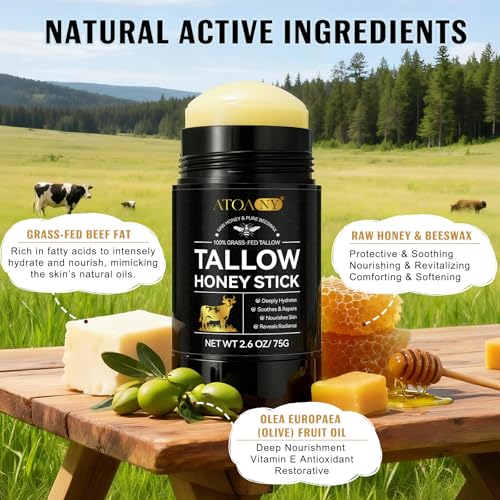 NIFEISHI Organic Beef Tallow for Skin, 100% Grass Fed Beef Tallow and Honey Balm Stick for Face and Body, Tallow face Moisturizer for Dry and Sensitive Skin, Natural Formula - 2.6 FLoz