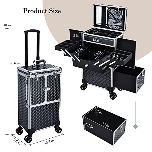Professional Rolling Makeup Case with Drawers & Wheels
