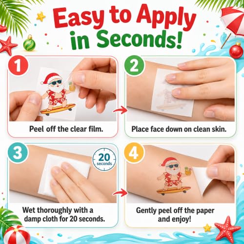 96 Pre-Cut Christmas Temporary Tattoos for Kids