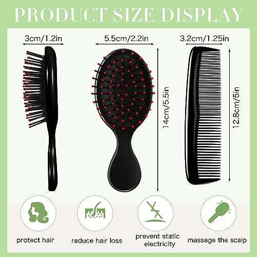 12 Pack Wet Small Hair Brush Combs Set, 6 Detangler Mini Brush Detangling Travel Hair Brush 6 Plastic Fine Wide Combs for Women Men Kids Toddler Girls Baby(Black)