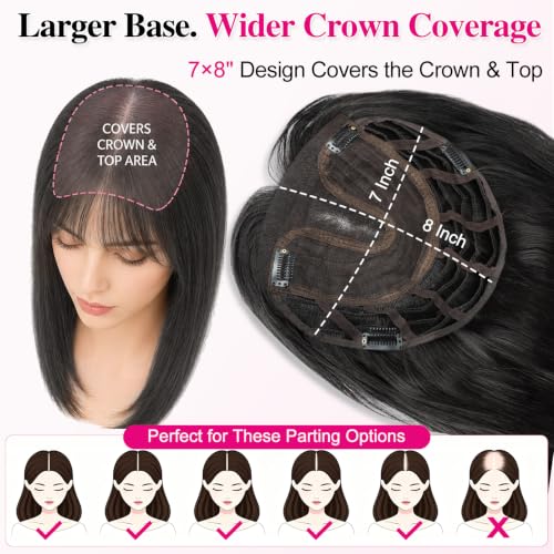 Hair Topper for Women 20" with Bangs, Black Brown for Thinning Hair