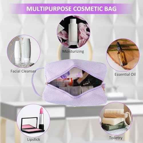 Personalized Initial Makeup Bag A-Z, Travel Toiletry Bag Preppy Make Up Bag Cosmetic Pouch Makeup Organizer for Women Birthday Christmas Gifts for Teen Girls Trendy Stuff (Purple, C)