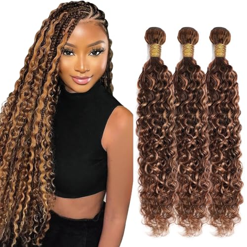 P4/30 Brown Water Wave Human Hair Bundles 24 26 28 Inch