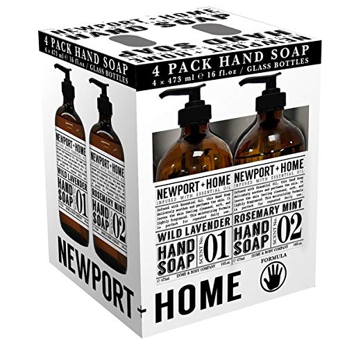 4 Bottles, Newport + Home Hand Soap, 2 Rosemary Mint, 2 Wild Lavender 16oz, Infused with Essential Oil, By Home & Body Co